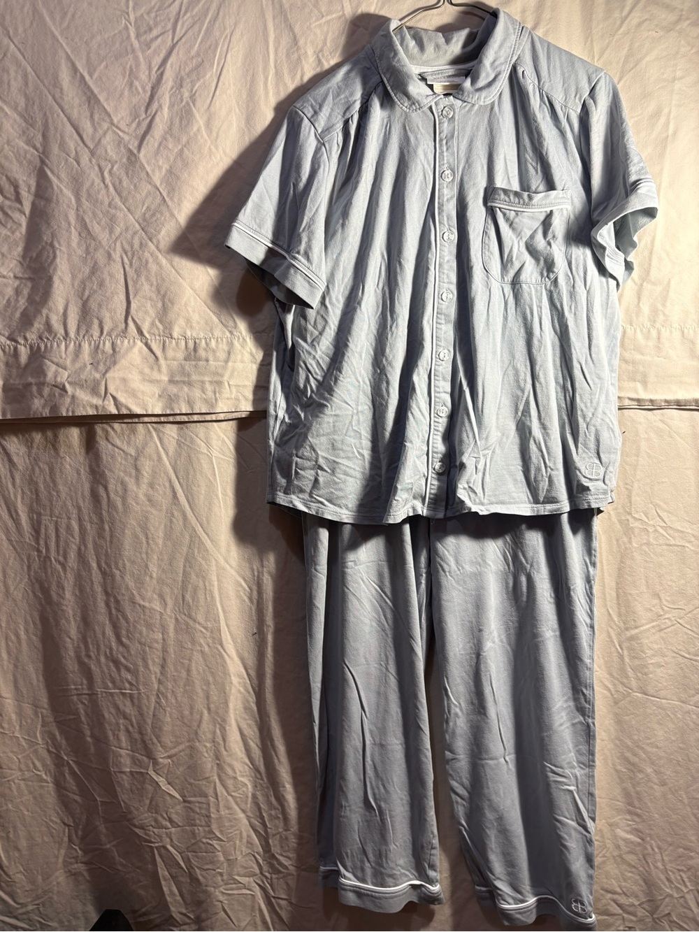 Boll & Branch Light Blue Two-Piece Lounge Set. Size S